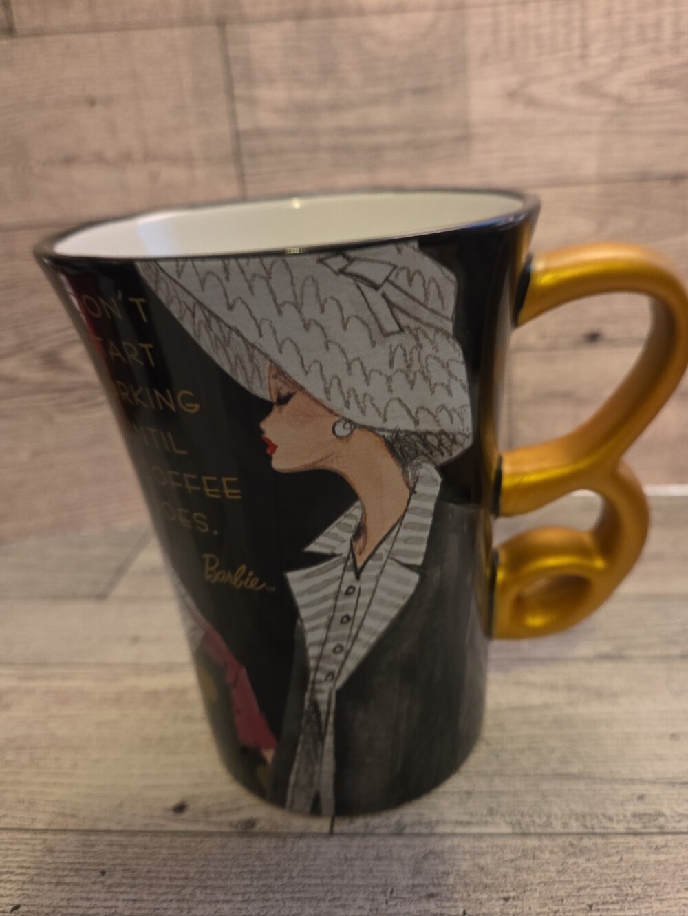 Hallmark 2016 Mattel Barbie Mug “I Don’t Start Working Until My Coffee Does"